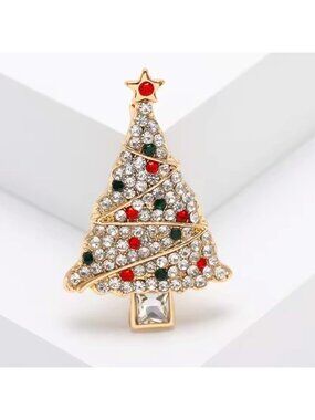 Christmas Tree Diamond Crystal Brooch